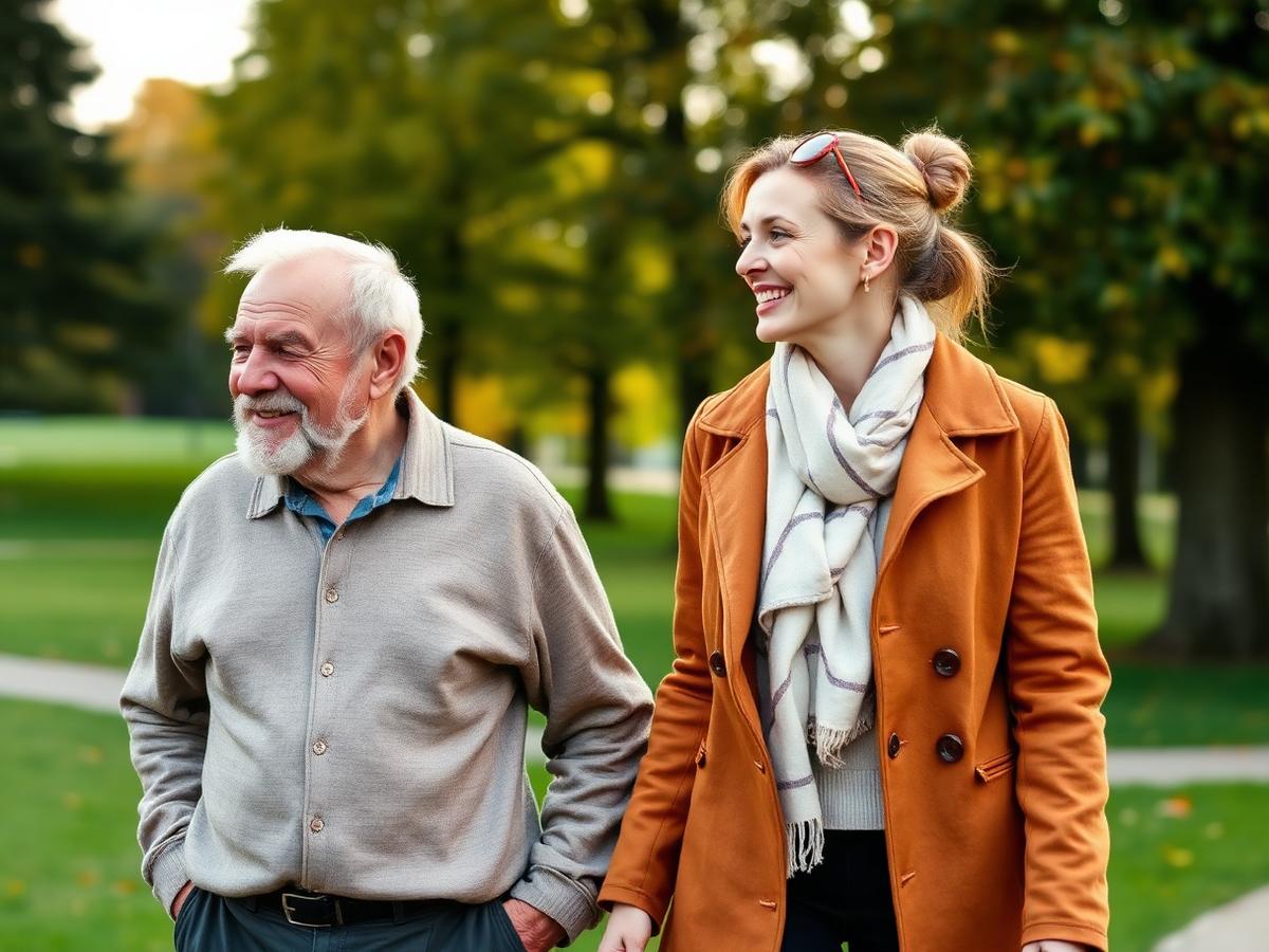 Alltagshilfe begleitet eine Seniorin bei einem Spaziergang